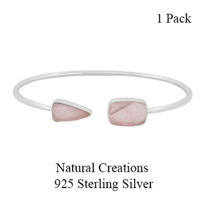 Pulsera de Plata de Ley 925 Natural Creations con Incrustaciones Geométricas de Cuarzo Rosa, Estilo Minimalista, Joyería Unisex - Product Image 2