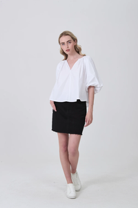 Chemisier en coton blanc vintage pour femme, tissé, brodé, à manches bouffantes oversize, sans col, décontracté, ODM - Product Image 3