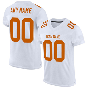 เสื้อฟุตบอลอเมริกันชายสีขาวแบบปรับแต่งได้ คอวี แขนสั้น พิมพ์ลายแบบซับลิเมชั่น ผ้าตาข่ายระบายอากาศ โพลีเอสเตอร์ 100% พร้อมชื่อทีม - Product Image 6