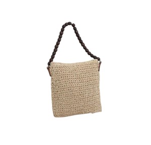 Un sac fourre-tout en fil naturel magnifiquement conçu, qui se démarque grâce à ses décorations uniques en perles de bois, pour femmes. - Product Image 1