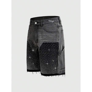 Pantalones Cortos de Mezclilla Negros para Hombre con Pedrería, Degradado Brillante, Desgastados, Estilo Urbano, Venta al por Mayor - Product Image 2