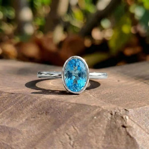Anillo de Aguamarina Chapado en Oro de 18K Hecho a Mano, Corte Oval Grande, Joyería de Lujo Boho para Boda, Sanación y Declaración, Venta al por Mayor Hari Om - Product Image 2