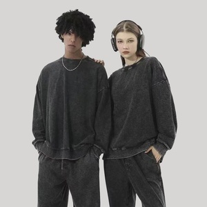 Alta calidad 370gsm 60% algodón 40% poliéster CVC Unisex de gran tamaño gota hombro Vintage sudadera desgastada para hombres y mujeres - Product Image 3