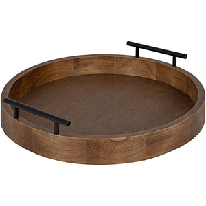 Bandejas de madera para servir desayuno y comida, bandejas ovaladas de madera de mango hechas a mano con asas de metal negro, juego de 2, decoración rústica - Product Image 3