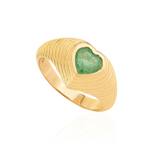 Anillo de Oro Amarillo K14 de Alta Gama, Diseño Elegante y Moderno, con Esmeralda y Forma de Croissant, Joyería Personalizada - Product Image 3