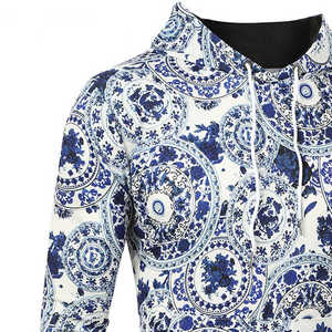 Sweat-shirt à capuche pour homme, motif bleu et blanc, coupe classique, décontracté, tricoté en polyester, pour l'été - Product Image 3