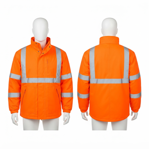 300 GSM Heavy Duty Polyester/Cotton Winter Washed <b>Canvas</b> Safety Hooded Waterproof Breathable Work <b>Jacket</b> Orange Reflective Panel - Product Image 4