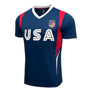 Camiseta de Fútbol de EE. UU. para Hombre, Manga Corta, Estampado Sublimado, Malla Transpirable, Ajuste Atlético, Diseño a Rayas Blanco, Rojo y Azul, Cuello Redondo - Product Image 6