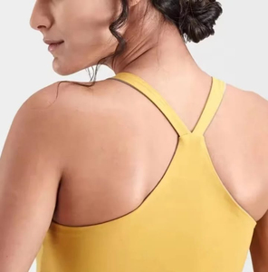 Women's Custom Embroidered Logo Gym Crop Tank <b>Top</b> Breathable Eco-Friendly Cotton Knitted Ribbed Summer Solid Button Tassel - Product Image 5