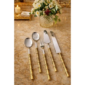 Elegant Bamboo Handle Metal <b>Flatware</b> <b>Set</b> with High Mirror Polish Dishwasher Safe for Wedding Occasions - Product Image 6