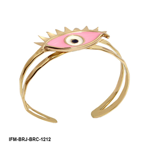 Brazalete de latón hecho a mano con esmalte rosa, diseño de ojo, ajustable, resistente al deslustre, talismán, joyería para mujer, aniversario - Product Image 1