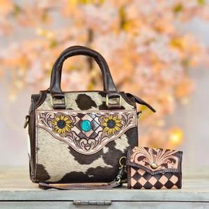 New Handmade 2026 Cowhide Medium Speedy Bag Tooled Leather Western Handbag With Wristlet Wallet Combo Set For Women Fashion - Product Image 1
