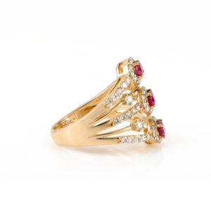 Bague Statement Multicouche en Or Jaune Véritable 14K avec Rubis et Diamants, Design Unique Pierre de Naissance de Juillet, pour Femme, Bijoux de Mariage en Gros - Product Image 5