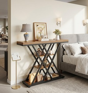 Narrow <b>Console</b> <b>Table</b> with <b>Storage</b> Shelves Modern Industrial Sofa <b>Table</b> for Entryway Hallway Decor - Product Image 3