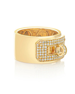 Anillo de Lujo Vintage con Diamantes Pavé y Hebilla, Oro 10K 14K 18K, Plata 925 935, Banda Ancha, Joyería Moderna de Diseñador para Boda - Product Image 3