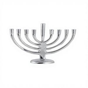 Ménorah en argent massif brillant à 9 bras, faite à la main, en métal de qualité supérieure, sans flamme, personnalisable, porte-bougie en métal, prix bas - Product Image 1