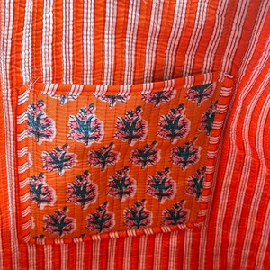 Orange Cotton Tote <b>Bag</b> With Leaf Pattern Bohemian Style Open Top Shopping <b>Bag</b> For Women - Product Image 4