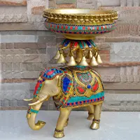 Indian Elephant URLI with Decorative Small Bells, Brass Art
