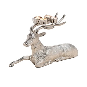 Classic design Silver deer candle holder with wooden base decorative tealight candle <b>stand</b> luxury animal candle holder - Product Image 1