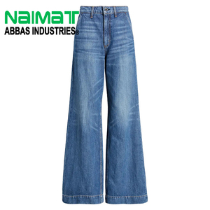 Premium Women Wide Leg Denim Jeans High Waisted Loose Fit Dark Blue Vintage Wash Soft Cotton Fabric Casual Daily Wear Pants - Product Image 1