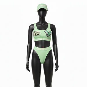 Conjunto de Bikini Deportivo Premium para Mujer, Tejido de Nylon y Spandex, Color Verde Menta, Corte Alto, Banda Elástica, Logotipo Personalizado - Product Image 6