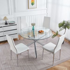 Tavolo da Pranzo Moderno 110X110X75CM Cromato con Gambe in Metallo e Piano in Vetro, Tavolo Salvaspazio per Cucina e Soggiorno - Product Image 3