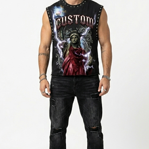 เสื้อกล้ามปักลายเพชร Glory Custom ผ้าเจอร์ซีย์คอตตอน 100% สไตล์วินเทจใหม่ พิมพ์ลายกราฟิกตามสั่ง เสื้อยืดแขนกุดสำหรับใส่ได้ทั้งชายและหญิง - Product Image 4