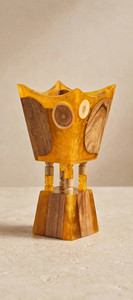 Porte-encens en bois fait main avec insert en métal doré, motif marbré et grain de bois, cylindre aromatique - Product Image 6