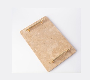 Plateau de service en marbre travertin naturel pour table à manger et cuisine, avec un motif de pierre élégant et une finition de surface lisse - Product Image 1