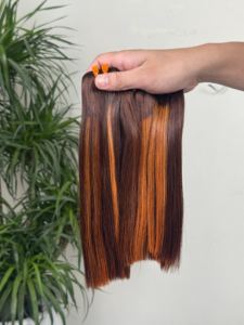 Perruque Lace Closure 4x4 pouces en cheveux humains vierges vietnamiens, lisses, avec mèches rouge orangé foncé, dentelle HD, vente en gros - Product Image 2
