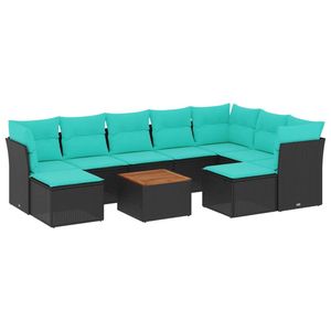 Juego de sofás de patio de ratán sintético negro de 10 piezas con cojines, conjuntos de jardín - Product Image 2