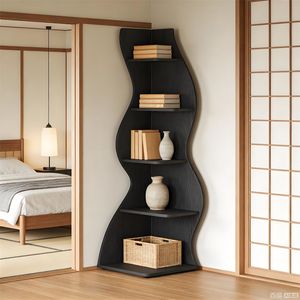 Modern Wave Shaped <b>Corner</b> Bookshelves Display <b>Stands</b> and Plant Racks for Small Spaces - Product Image 1