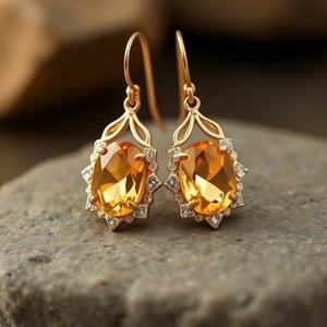 Handmade 5 Inch Yellow Hydro Oval Earrings | 925 Sterling <b>Silver</b> with 18K Gold Plating | <b>Wedding</b> Party Wear Small Earring - Product Image 5