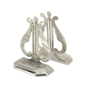 Silver Lyre Aluminum Metal <b>Bookends</b> with Modern Design Decorative Book Support for Office and Home Use - Product Image 1