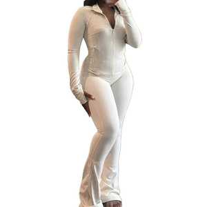 Combinaison moulante zippée à manches longues pour femme, tenue décontractée une pièce en tissu doux, coupe ajustée, pour le quotidien et le streetwear - Product Image 4