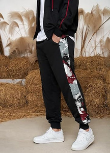 Conjunto Deportivo Urbano para Hombre con Sudadera con Estampado de Grafiti y Pantalones Jogger, Negro y Borgoña, Informal, Transpirable - Product Image 4