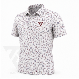 Trackstar Men's White <b>Nautical</b> Motif Print Polo Shirt Short Sleeve Button Collar Casual Golf Shirt Custom Logo - Product Image 2