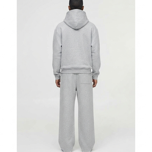 Ensemble survêtement gris chiné pour homme : pantalon de survêtement ample en molleton de coton épais à jambe droite et sweat à capuche – Fabrication sur mesure - Product Image 5