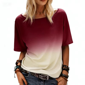 Camiseta de Verano para Mujer, Cuello Redondo, Manga Corta, Estampado Tie Dye Degradado, Ropa Casual de Algodón para Primavera/Verano - Product Image 2