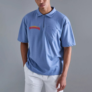 Polo homme de style hip-hop personnalisable de haute qualité avec poche zippée, 100 % coton, coupe ample, imprimé - Product Image 1