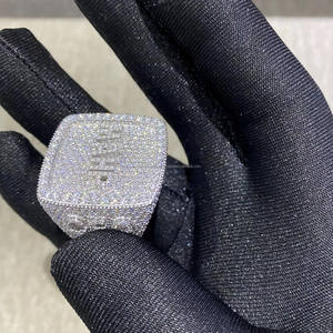 925 Sterling <b>Silver</b> Rhodium Plated Round Cut Moissanite Cluster Engagement Wedding <b>Ring</b> <b>Men</b> Hip Hop Style Gifts Iced Jewelry - Product Image 3