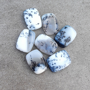 Natural Dendritic Agate Cabochon Rectangle <b>Cushion</b> Shape Calibrated White Black Gemstone - Product Image 5