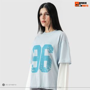 T-shirt graphique unisexe tendance, bleu clair, imprimé vintage 96, streetwear décontracté, manches courtes, pour unisexe - Product Image 2