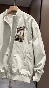 OEM 100% Cotton Men's White Bomber <b>Jacket</b> Embroidered <b>Patch</b> Design Zipper Closure Streetwear Style Breathable Eco-Friendly - Product Image 3
