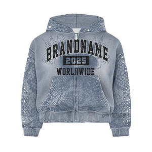 Sudadera con capucha de corte holgado, 100% algodón grueso, con lavado ácido personalizado y efecto desgastado, para hombre, estilo streetwear. - Product Image 2