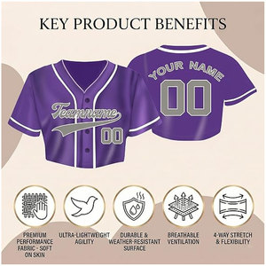 Maillot de baseball court personnalisé pour femme – Graphiques premium anti-décoloration, nom et numéro personnalisables, col en V, vêtement de sport couleur violet - Product Image 2