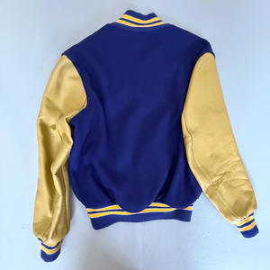 Casual Sports Varsity <b>Jacket</b> Delong Sportswear Varsity Letterman <b>Jacket</b> Blue Tan Sleeves Chenille 82 - Product Image 2