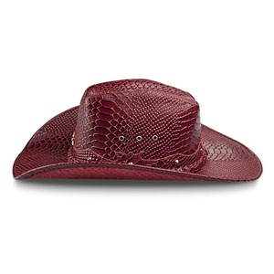 Sombrero vaquero occidental personalizado con patrón de piel de serpiente, sombrero de vaquera de cuero genuino con adornos de estrellas metálicas, accesorio de moda occidental para la cabeza. - Product Image 2
