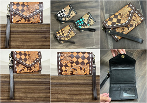 Best Selling 2026 Tooled Leather Wallet for Women Checkered Cowgirl <b>Wristlet</b> Wallet Clutch Purse RFID Card Holder Organizer Gift - Product Image 3