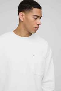 Sweat-shirt à col rond blanc pour homme, manches longues, coupe ample, poche tricotée, style décontracté, pull d'automne - Product Image 3